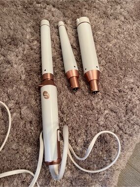 T3 White and Rose Gold Interchangeable Curling Wand Set
